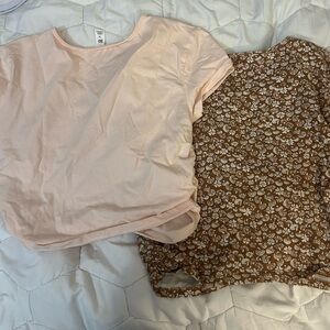 Pink and Brown Floral Tops